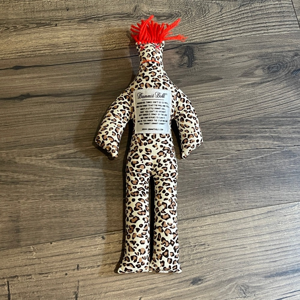 Dammit Doll Stress Relief Plush Leopard Print Red Hair Gag Gift 14 Inch Rag Doll